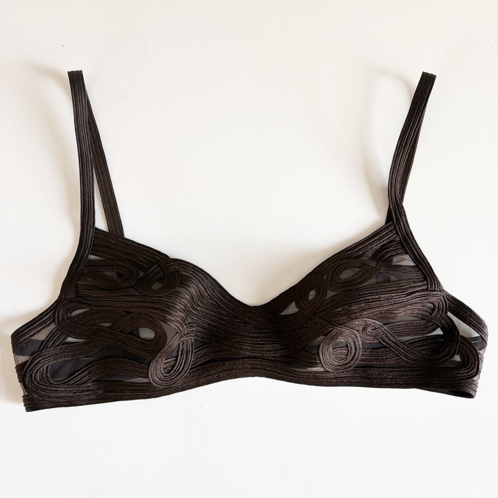 La Perla Womens Vintage Brown Intrigo Silk Soutache Luxury Lingerie Bra Size 32